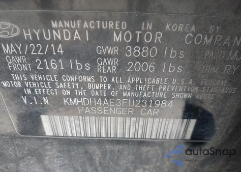 2015 Hyundai Elantra Se из США, поврежденный, VIN KMHDH4AE3FU231984